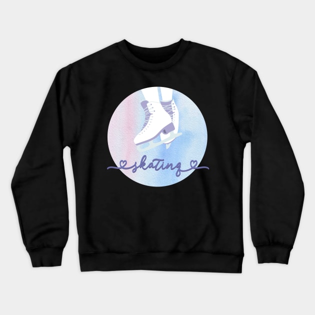 I Love Skating Pastel Pink and Purple Watercolor Aesthetic Crewneck Sweatshirt by YourGoods